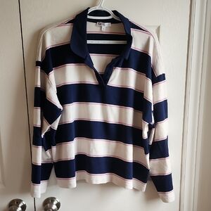 Reitmans Navy and White Striped Collared Shirt NEVER WORN! 3XL